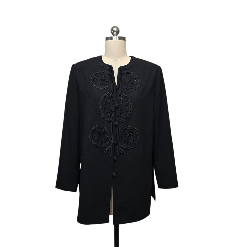 Vintage Adrianna Papell Black Soutache Embroidered Evening Jacket Blazer Size 10